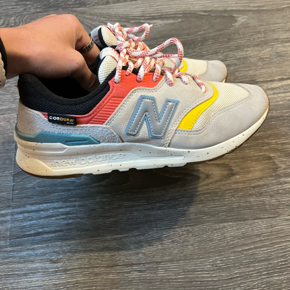 New Balance Gray Sneakers with Yellow & Coral Accents